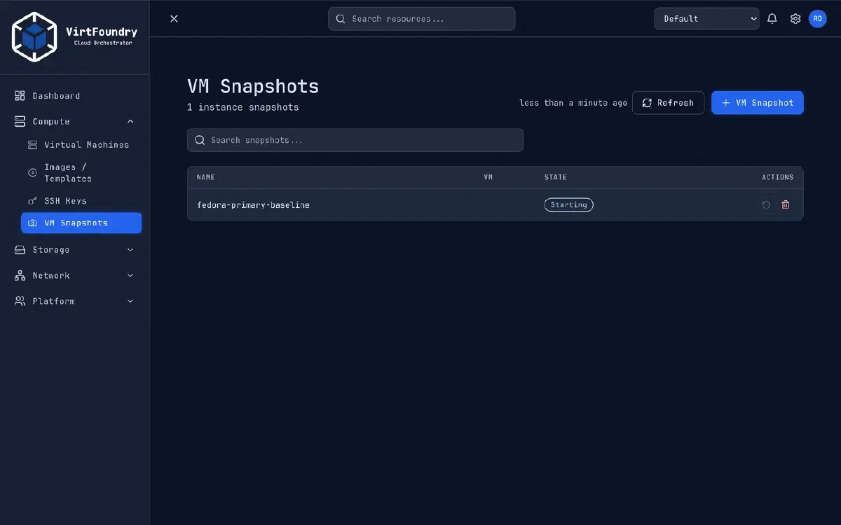 VM snapshots in VirtFoundry